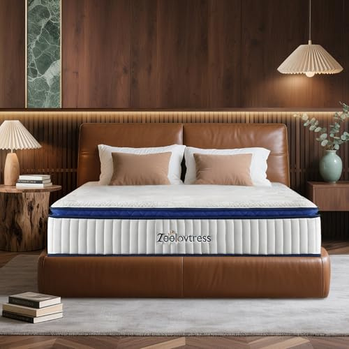 Zeelovtress California King Mattress 12 Inch, Hybrid with MDI Memory Foam and Pocketed Coils, Pressure Relief and Motion Isolation, No Fiberglass, CertiPUR-US, 5-Zone Targeted Support, Medium Firmness