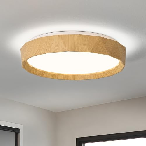 Vikaey LED Deckenlampe, 30cm Rund Deckenleuchte, Moderne Acryl Wohnzimmerlampe mit Holzoptik für Küche, Schlafzimmer, Flur, Waschküche, 4000 K, 24W