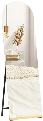 HOMCOM Espejo de Cuerpo Entero Curvado 160x50 cm, Espejo de Pie o Apoyado en la Pared, sin Marco, Base de Madera, para Salón, Dormitorio, Pasillo, Entrada