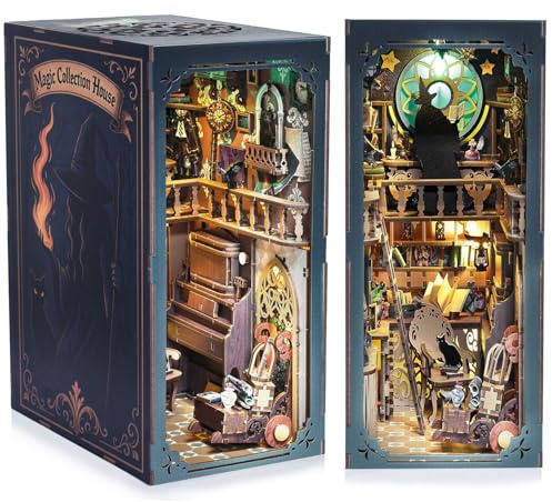DIY Book Nook Kit Magic - Wizard and Cat Book Nook Kits for Adults, 3D Wooden Puzzle Miniature Fantasy Witch Potion Room Theme Bookshelf Decor, Creative DIY Craft for Teens