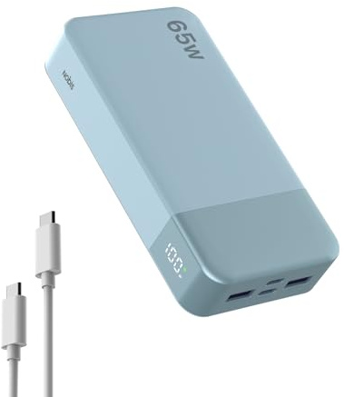 NOBIS bateria Externa Carga rapida 20000mAh 65W, Power Bank con Pantalla Digital y Dual USB-C/USB-A para Laptop, Teléfono, Tablet, Bateria portatil