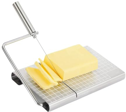 Irishom Affettaformaggio in acciaio inox con filo – Affettatrice per formaggio e burro con tagliere, affettaformaggio per formaggio, burro, prosciutto e verdure, porzionamento preciso (stile lineare)