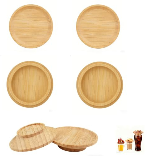 6 Piezas Adornos de Madera para Copas de Vino, Tapa De Copa De Vino De Madera, Adorno de Charcutería para Copa de Vino para Aperitivos, Postres, Hogar, Restaurantes