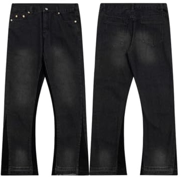Genérico Jeans Hombre Bicolor con Patchwork Corte Recto Pantalón Vaquero Lavado Casual Streetwear-color1||l