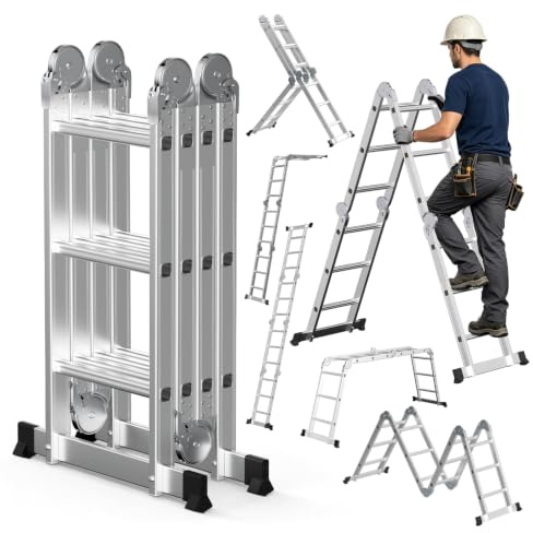 Jaxguom Escalera multiusos (aluminio, 12 peldaños, 3,56 m)