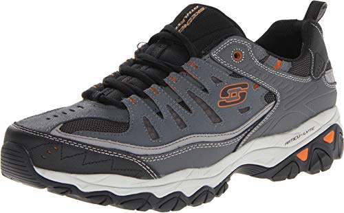 Skechers Men's Afterburn M. Fit Fashion Sneakers – Leather Upper, Memory Foam Insole, Rubber Outsole, Charcoal/Gray, 12