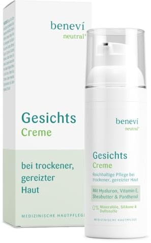 benevi Gesichts-Creme 50ml reichhaltige Pflege für empfindliche und irritierte Haut - für die trockene und zu Neurodermitis neigende Haut - Hyaluron Panthenol Sheabutter pH-hautneutral