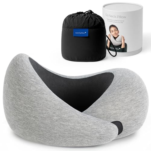 Ostrichpillow Go Neck Pillow - Premium Memory Foam Travel Pillow, 360º Ergonomic Design, Asymmetrical Sides, Travel Bag Included, Washable Modal Cover