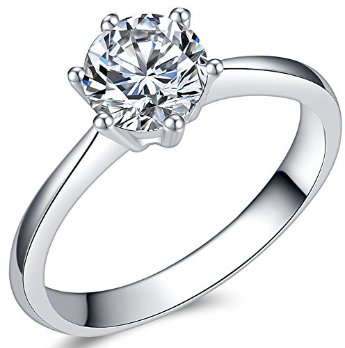 1.0 Carat Classical Stainless Steel Solitaire Engagement Ring (Silver, O)