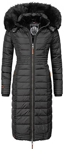 Navahoo Damen Wintermantel Warmer Steppmantel lang mit Kapuze Umay Schwarz Gr. L