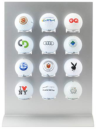 KNIX Premium Golfball Tischaufsteller aus Aluminium für 12 Golfbälle - Schaukasten, Golf-Regal Vitrine Display passionierte Golfer
