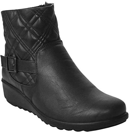 Cushion Walk Womens Ladies Lightweight Zip Up Girls Casual Comfort Ankle Boots UK Sizes 4-8 (UK 5, Black/Quilted)