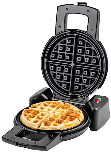 OVENTE Belgian Waffle Maker with Non-Stick Plates, 180° Rotating Function and Cool Touch Handle for Easy Single Flip, Perfect for Cooking 7” Classic Waffles for Breakfast or Snacks, Black WMF1440BR
