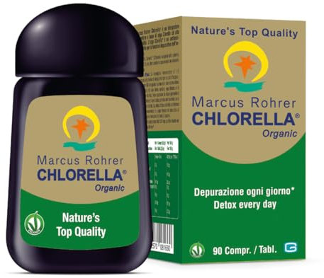Marcus Rohrer Chlorella Organic, Integratore Alimentare a Base di Alga Clorella, Depurazione, Detox, Detossificante, Antiossidante, 90 Compresse, Vegan