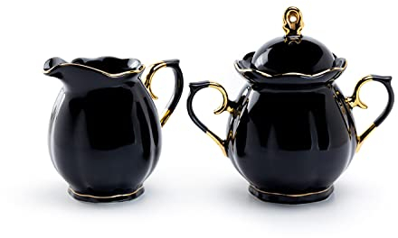Black Gold Scallop Fine Porcelain Sugar and Creamer Set