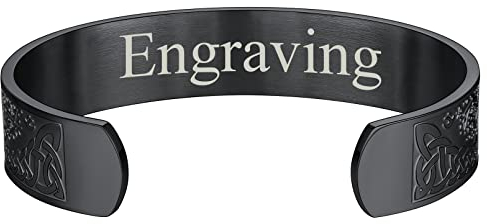 FaithHeart Schwarz Armreif für Herren Männer Keltischer Knot Armband mit Lebensbaum Punk Gotik Armschmuck mit Gravur für Geburtstag Vatertag