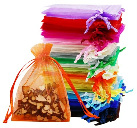 100 Sacchetti in Organza 7 x 9 cm - Piccoli Sacchetti Regalo Colorati Con Coulisse per Gioielli, Festival, Feste, Matrimoni, Celebrazioni