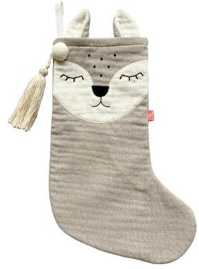 kikadu Nikolausstiefel Rehkitz Silber Grau - Aus 100% GOTS zertifierter Bio-Baumwolle, mit besticktem Rehkitzgesicht, zum Befüllen mit Kleinigkeiten