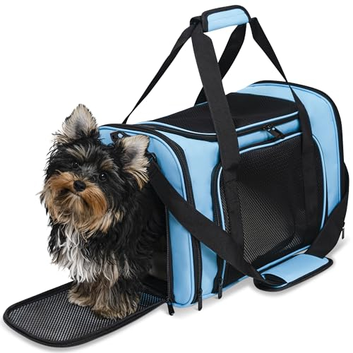 Valtrove Haustierträger für mittlere Hunde & Katzen, blau - Hundebox faltbar für Auto & Reisen - Hundetransportbox, Katzentransportbox Hundetasche, Hunde/KatzeTransporttasche