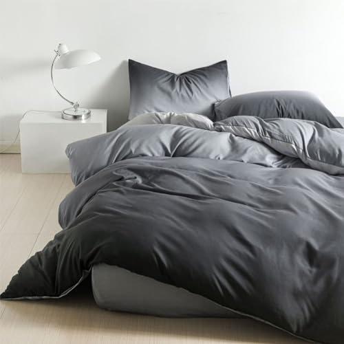 Soifox Bettwäsche 135x200 Grau Bettgarnitur - Bettwäsche Sets Microfaser Bettbezug 135 x 200cm mit Kissenbezug Bügelfrei & Knitterfrei Modern Deckenbezug mit Reißverschluss