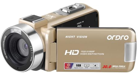ORDRO B320 Videokamera Camcorder 1080P, 18X Zoom Vlog Kamera, Nachtsicht Kamera, 270° Drehbares HD-Display für Vlogging, YouTube und Videoaufnahmen​