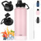 Trinkflasche Edelstahl Thermobecher Kaffeebecher to Go 40oz, KETIEE Trinkflasche Sport mit Strohhalm 1L 2 Deckel Auslaufsichere Wasserflasche BPA-Frei Thermosflasche Kaffeebecher Thermo, Rosa