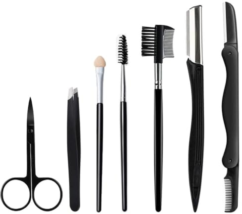 Piezas Cepillos de Cejas, 7 Pcs Kit de Recortador de Cejas, Afeitadora de Cejas, Pinzas Cepillos de Pestañas