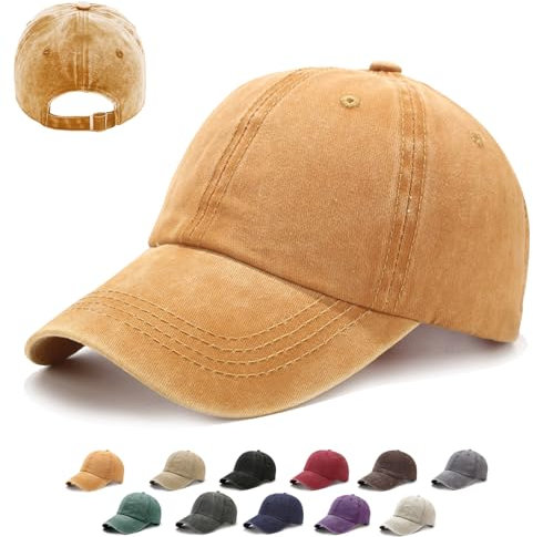 XIEXIESHER Unisex Baseballkappe Damen Herren, 1/2 STK Einheitsgröße, Metallverschluss Verstellbar, 14 Farben, Vintage Basecap Kappe, Retro Schildmütze UV Schutz Outdoor Reisen Angeln Camping(Gelb)