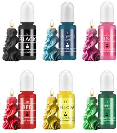 Barlone Kerzenfarbe Set, 6 Farben Hochkonzentrat Flüssig Kerzen Farbe, Kerzenwachs Farbe zum Gießen, Kerzenfarben für Sojawachs, Bienenwachs, Paraffinwachs, Gelwachs, je 10 ml