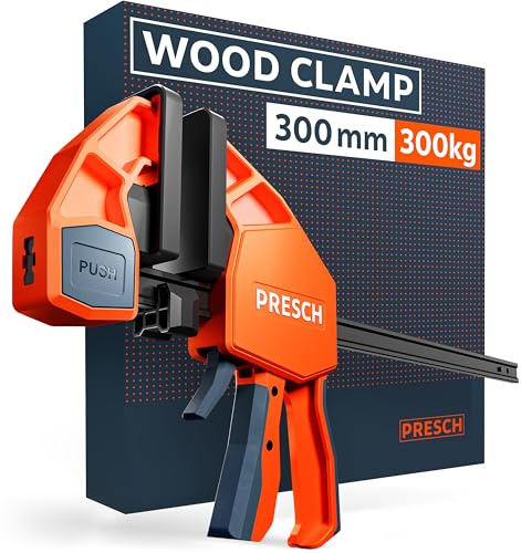 Presch Morsetto falegname 300mm - Forza di serraggio di 300 kg per un fissaggio immediato - Acciaio al carbonio e corpo rinforzato in fibra di vetro per massima stabilità - Con funzione divaricazione