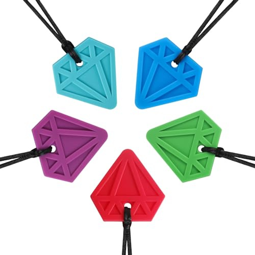 AWSOLAR 5 Stück Silikon Kaukette für Kinder, Kaustange Baby für Jungen und Mädchen, Beißring Kaukette für Kinderkrankheiten,Autistische,Oral Motor, ADHS Kinder