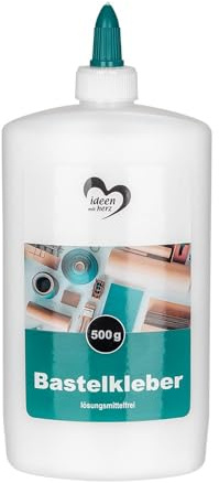Ideen mit Herz Bastel-Kleber | flüssig Leim | auf Wasserbasis | lösungsmittelfrei | trocknet transparent | geeignet für Kinder | ideal für Holz, Papier, Fotos, Filz, Pappe, Textilien (500 ml)