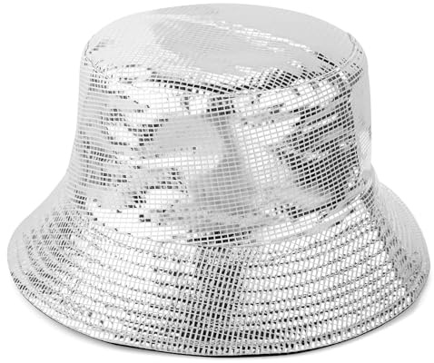 LXOrdora Metallic Bucket Hat Reversible Fisherman Packable Cap Silver