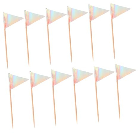 CHICAMPERA 12pcs Triangle Cake Flags Party Toothpicks for Appetizers Food Flag Picks Dessert Cupcake Topper Sticks for Cheese Platters Fruit Decorations Weddings Birthdays