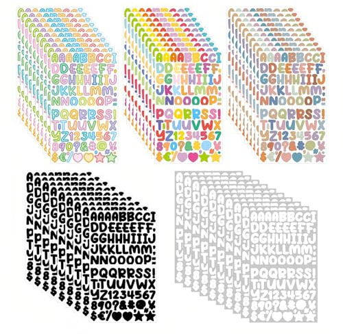 Auroriel 9000 Pezzi Lettere Adesive Autoadesive, 100 Fogli Lettere di Vinile Adesive, Adesivi Alphabetici e Numerici Resistenti agli Intemperie, 36 Pezzi Numeri in Gomma