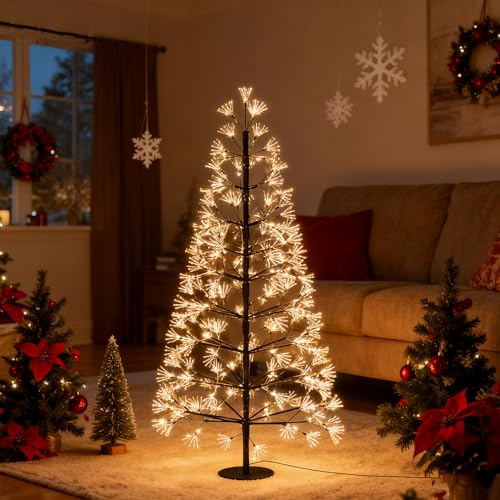 UISEBRT LED-ljusträd med 2 000 lysdioder och snödekoration, IP44 vattentät julgran, julgran för jul, bröllop, födelsedag, fest, vår, inomhus, utomhus, 180 cm varmvit