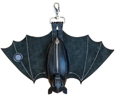 Generisch Coin Purse for Women-Bat Gothic Bag with Foldable Wings & Keychain, Small Coin Pouch for Gothic Style, Travel & School, Creepy Cute Bat Accessory for & Keys
