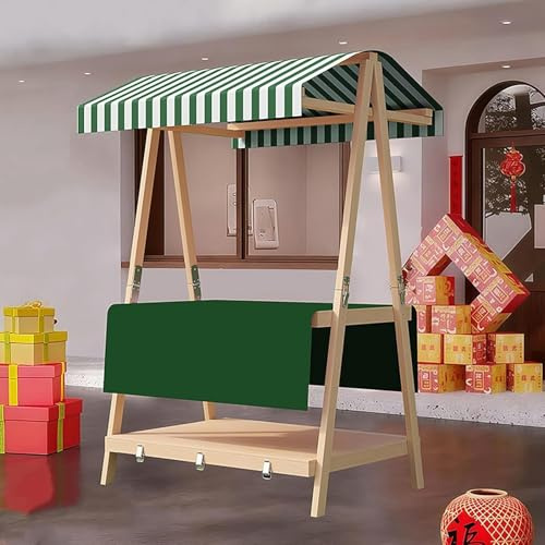 JIAOCKJIAO Puesto de Mercado de Madera para Exteriores, Carrito Portátil con Toldo, Carrito Plegable para Venta de Comida Callejera, Dos Niveles(Green A,55.1in/140cm)