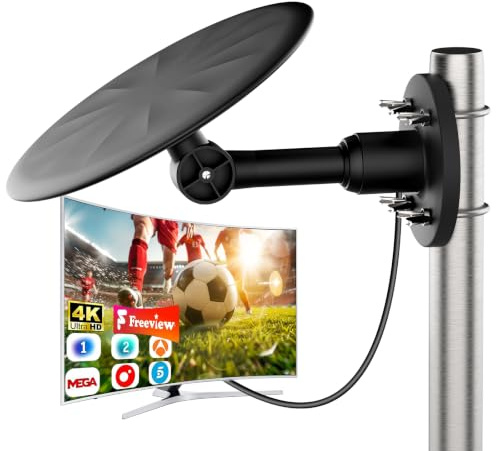 Antena TV Exterior para Smart TV – Antena TDT Digital HD 4K/1080P de Largo Alcance, Recepción Estable UHF/VHF, Compatible DVB-T2/DVB-T, Cable Coaxial 10 m, Resistente a la Intemperie