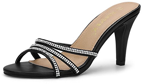 Allegra K Pantoletten mit Strass-Absatz für Damen Schwarz 40