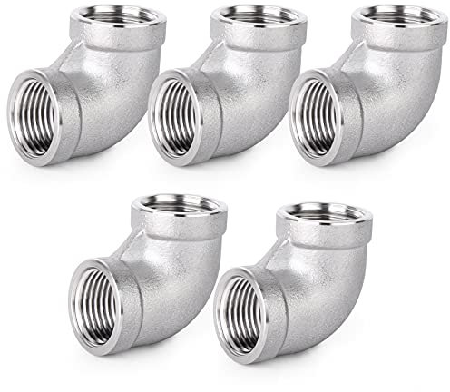 ERGAOBOY 5 piezas 304 conectores de codo de 90 grados de acero inoxidable, accesorios de tubería BSP hembra de 1/2 x 1/2