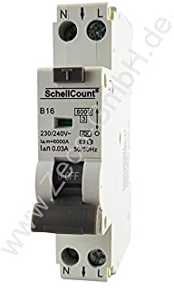 FI-LS Schalter Fehlerstromschutzschalter mit Leitungsschutzschalter integriert - B16A, 30mA, 1TE=18mm breit