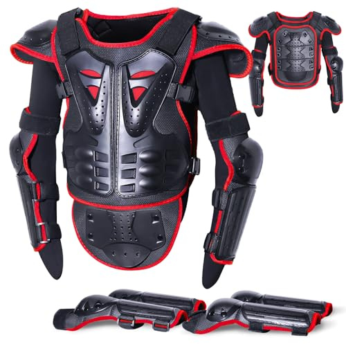 StarknightMT Full Body Kids Motorcycle Armor Suit - Upgraded Youth Dirt Bike Gear, Chest Back Spine Protective Set with Knee & Elbow Pads for Motocross, Skateboarding, Skiing, 3-10 Years Old (Red)