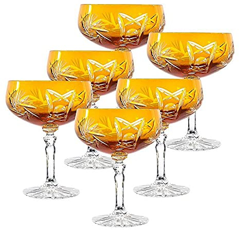 CRISTALICA Sektglas Sektschale Sektkelch gelb Schleuderstern 6er Set 200ml