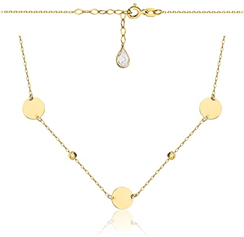 Goldene Damen Halskette 585 14k Gold Gelbgold Kette mit Anhänger Kreis Kugel Zirkonia Gravur