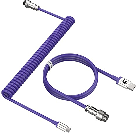 MAMBASNAKE C01 Spiral Tastaturkabel, Pro Custom Coiled USB C Kabel für Mechanische Tastatur, Typ C auf USB-A Kabel mit Abnehmbarem Metall Luftfahrtstecker,TPU für Gaming Tastatur PC Mac Computer-Lila