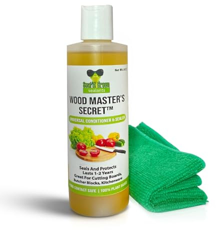 Wood Master's Secret Non-Toxic, Food Safe Cutting Board Oil, Conditioner & Sealer. Exceeds FDA Food Contact Surface Regulations. Also Works On Butcher Blocks, Wood Counters & More (8Oz)