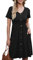 AUSELILY Womens Summer Dress Short Sleeve Knee Length Dress Casual Empire Dress A Line Swing Dresses with Pockets Black