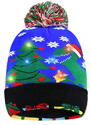 Gorro Navidad con Luz Led Gorros de Navidad con Luces Gorro Papa Noel para Adultos Mujer Niña Gorros Navideños Gorro Santa Claus Gorro Invierno Gorros Papá Noel Sombrero de Santa Fiesta (Dinosaurio)