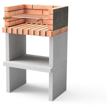MOVELAR - Barbacoa de Obra Prefabricada de Leña y Carbón Modelo Niza/Zon Short Plus (Gris, Naranja - 62 x 46 x 107 cm) REF: M00045 - Cocina de Exterior Compacta para Jardín o Patio